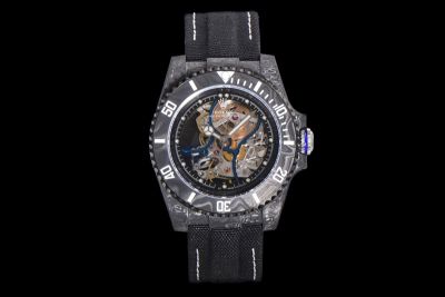 Rolex Submariner 3135 Skeleton Movement 40mm Black Carbon Fiber Case Black Fabric Band Watch